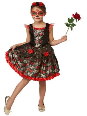 Girls Halloween Red Rose Day Of The Dead Costume
