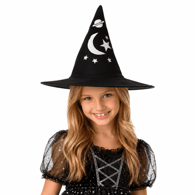 Girls Halloween Witch Hat Black Pointed Fancy Dress Costume Accessory