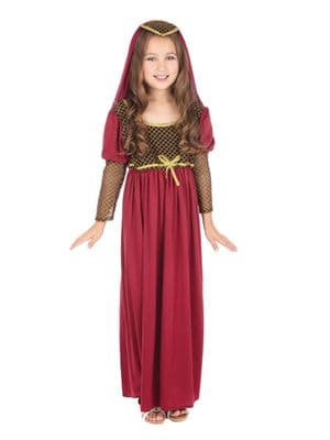 Girls Juliet Costume Red Medieval Dress Headpiece Book Week Fancy Dress