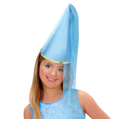 Girls Light Blue Fairy Hat with Veil  Satin Fantasy Fancy Dress Costume Accessory