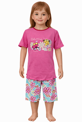 Girls Little Miss Pyjamas Set  Pink Top Floral Shorts Kids Nightwear Ages 4-6