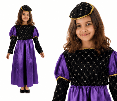 Girls Medieval Renaissance Queen Costume Princess Fancy Dress Book Day Outfit
