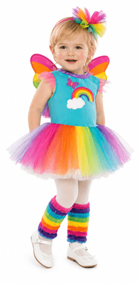 Girls Rainbow Fairy Costume Toddler Fancy Dress with Wings & Headband