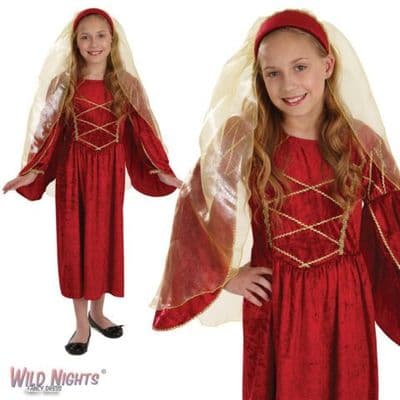 GIRLS RED TUDOR PRINCESS MEDIEVAL QUEEN BOOK WEEK FANCY DRESS COSTUME