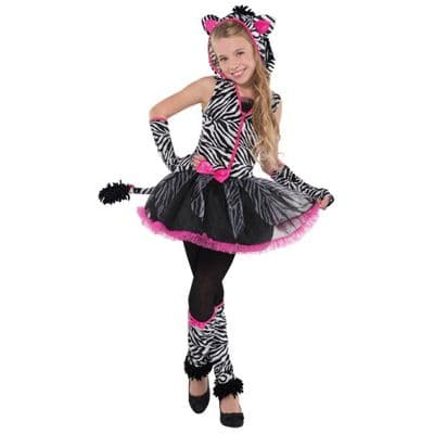 Girls Sassy Stripes Zebra Fancy Dress Costume