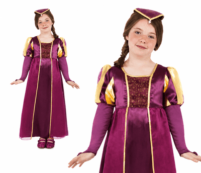 Girls Tudor Costume Medieval Princess Fancy Dress Child Book Day Outfit