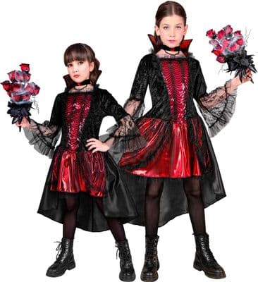 Girls Vampiress Costume  Halloween Vampire Dress Choker Fancy Dress