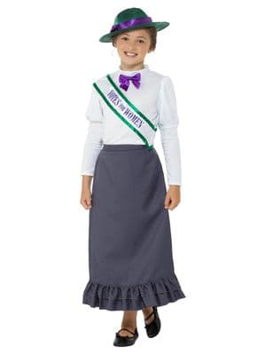 Girls Victorian Suffragette Costume Child Votes For Women Fancy Dress Outfit
