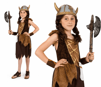 Girls Viking Costume Child Norse Warrior Fancy Dress Historical Outfit