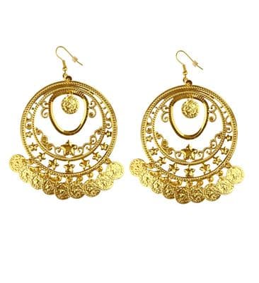 Gold Coin Earrings Fancy Dress Costume Jewellery Festival Accessory