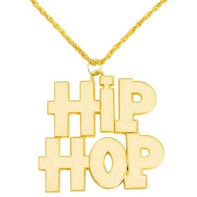 Gold Hip Hop Necklace Rapper Chain 80s 90s Fancy Dress Costume Accessory