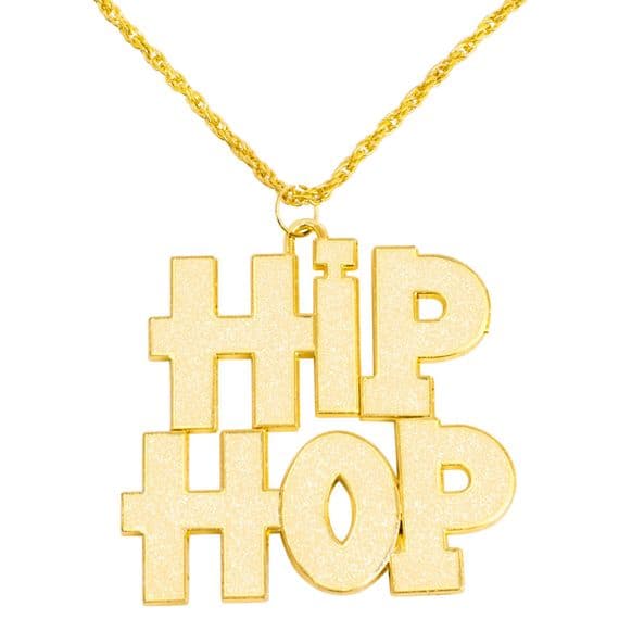 Gold Hip Hop Necklace Rapper Chain 80s 90s Fancy Dress Costume Accessory
