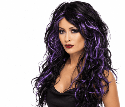 Gothic Bride Wig Black Purple Long Curly Halloween Fancy Dress Costume Accessory