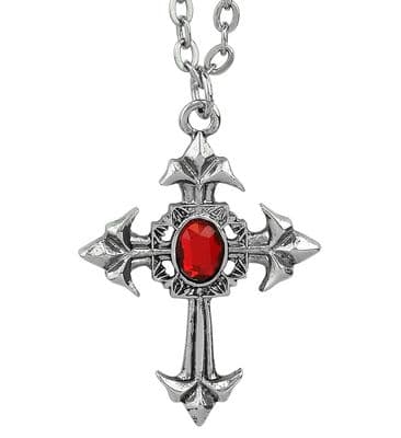 Gothic Cross Necklace Red Gem Adult Unisex Vampire Halloween Fancy Dress