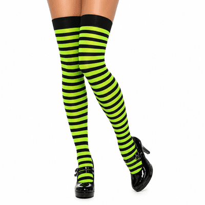 Green Black Striped Thigh High Stockings Halloween Witch Fancy Dress Accessory