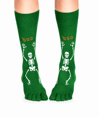 Green Boo Skeleton Toe Socks Halloween Novelty Socks Fancy Dress Accessory