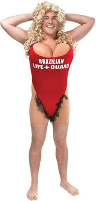 Hairy Mary Red Brazilian Lifeguard All-in-One Costume