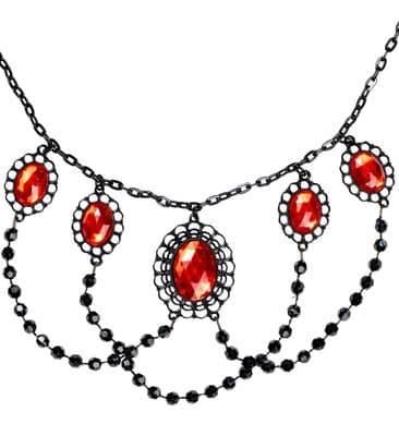 Halloween Black Beaded Choker With 5 Red Gems