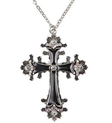 Halloween Black Cross Necklace with Strass