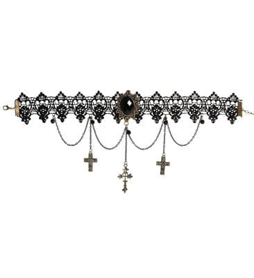 Halloween Black Gem Pendant Lace Choker