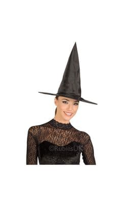 HALLOWEEN  BLACK TAFFETTA WITCH HAT