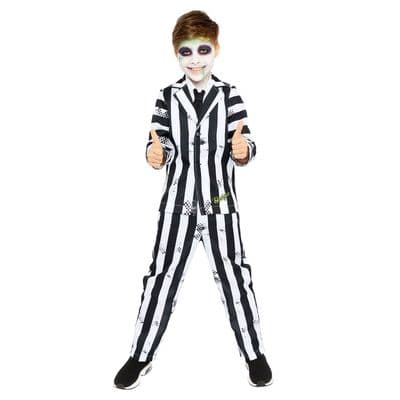 Halloween Boys Deluxe Beetlejuice Costume Kids Horror Fancy Dress Outfit