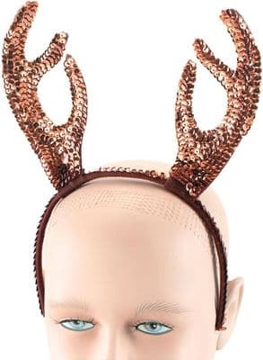 Halloween Christmas Brown Sequined Reindeer Antlers on Headband