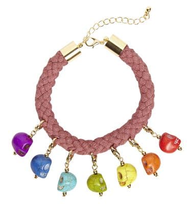 Halloween Corded Bracelet with 7 Colored Skulls