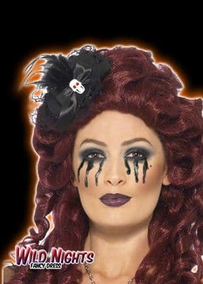 HALLOWEEN FANCY DRESS # BLACK MINI HAT WITH SKULL BOW