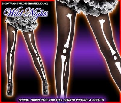 HALLOWEEN FANCY DRESS # BLACK SKELETON PRINT TIGHTS