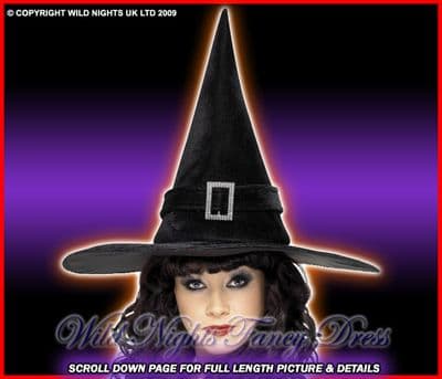 HALLOWEEN FANCY DRESS # BLACK WITCH HAT DIAMANTE BUCKLE