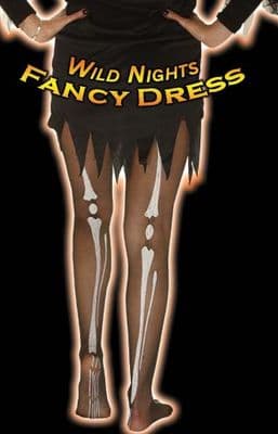 HALLOWEEN FANCY DRESS - FUN BONES PRINT TIGHTS BLACK