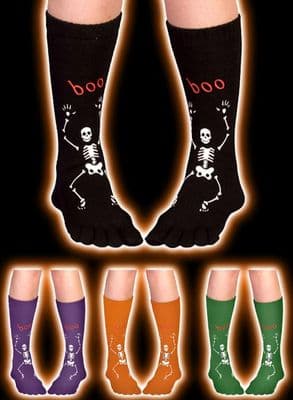 HALLOWEEN FANCY DRESS - FUN BOO SKELETON TOE SOCKS GREEN