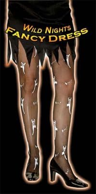 HALLOWEEN FANCY DRESS - FUN GHOST PRINT TIGHTS BLACK