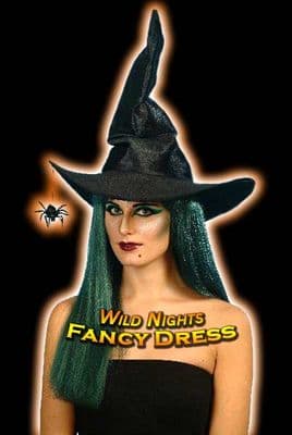 HALLOWEEN FANCY DRESS HAT # WITCH 3 BLACK VELVET/SPIDER