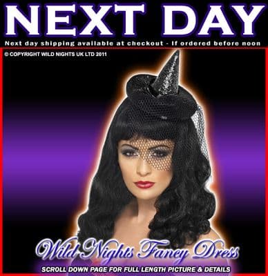 HALLOWEEN FANCY DRESS # MINI BLACK GLITTER WITCHES HAT
