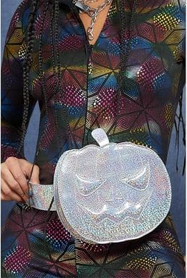 Halloween Fever Silver Holographic Pumpkin Bum Bag