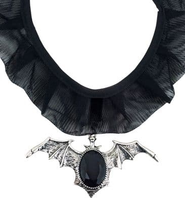 Halloween Gothic Bat Choker With Black Gem