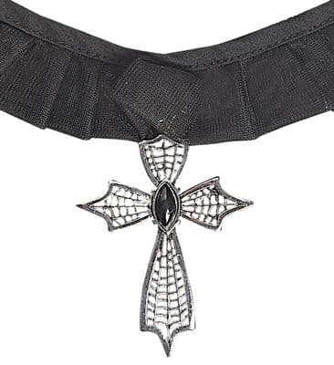 Halloween Gothic Cross Choker With Black Gem