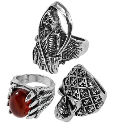 Halloween Gothic Ring Set Skull Grim Reaper Claw Fancy Dress Jewellery
