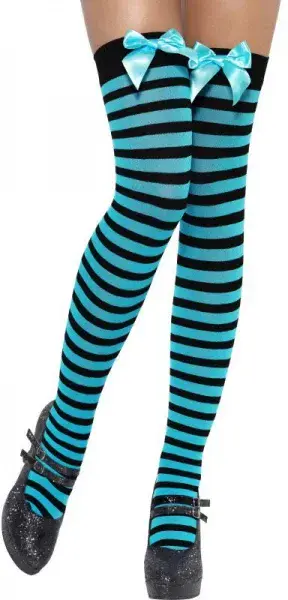 Halloween Ladies Black And Blue Striped Stockings