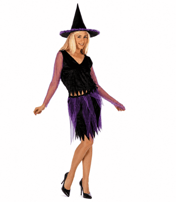 Halloween Ladies Deluxe Witch Costume Purple Size 10-12 Fancy Dress Outfit