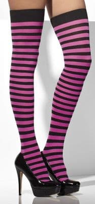 Halloween Ladies Pink And Black Striped Stockings