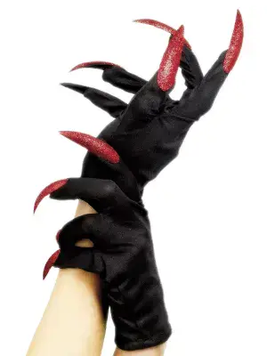 Halloween Ladies Red Nails Gloves Gothic Fancy Dress Accessory