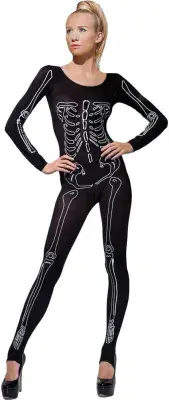 Halloween Ladies Skeleton Print Bodysuit Costume