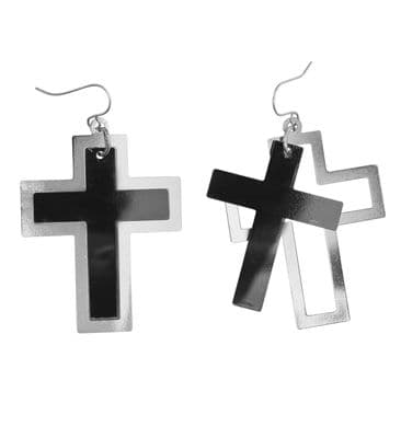Halloween Pair of Black & Silver Cross Earrings