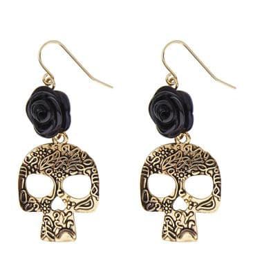 Halloween Pair of Rose & Gold Skull Earrings