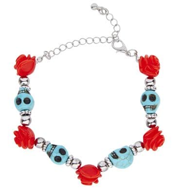 Halloween Red Rose & Azure Skull Beaded Bracelet