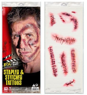 Halloween Stapled and Stitched Tattoos