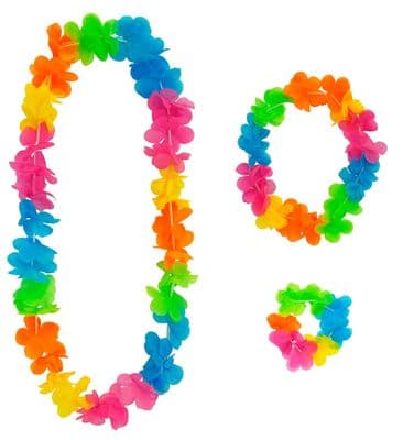 Hawaiian Flower Set 3 Piece Lei Headband Bracelets Fancy Dress Accessory